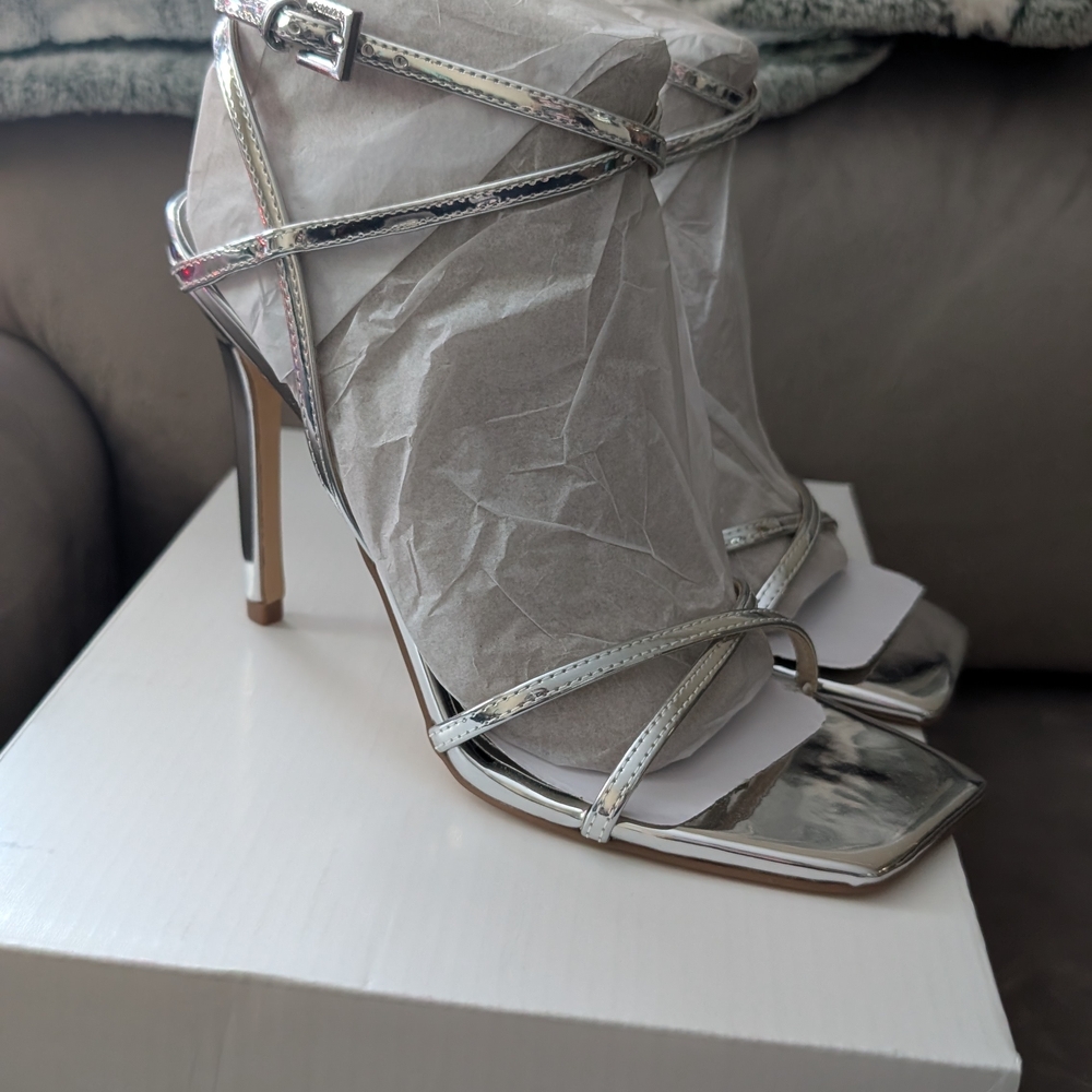 Calvin Klein Tegin Silver Strappy Heels 7.5